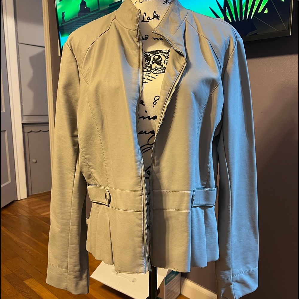 Grey faux leather moto jacket